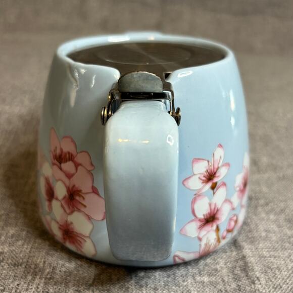 Blue Teapot w/ Cherry Blossoms.  Ceramic with steel Infuser. - Picture 4 of 8